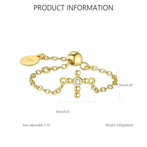 925 Sterling Silver Adjustable Link Chain Rings for Women Daughter | Dainty 14k Gold Plated Evil Eye/Cross/Flower Ring Sparkly Twist Rope with Bead Dangle Stackable Ring Jewelry Birthday Gifts - color: Style 8-Gold