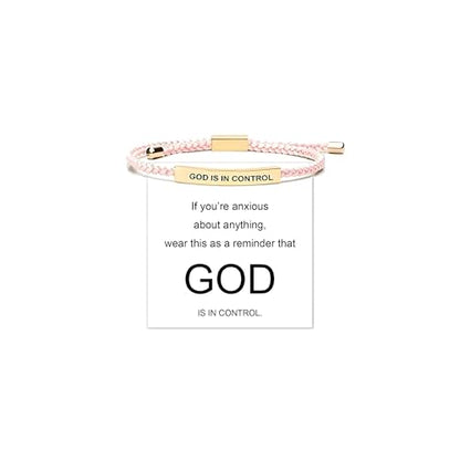 Frodete Dont Let The Hard Days Win Bracelet Inspirational Gifts for Women Adjustable Braided Tube Bracelet Gifts for Friends - color: A5：GOLD IS IN CONTROL(pink)