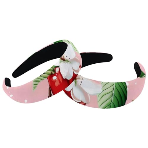 2 Pcs Wide Padded Headband Velvet Headbands Puffy Thick Hairbands Soft Hair bands for Women Girls Hair Accessories for Teen Girls,Cherry Pattern - color: Multi-colored 12