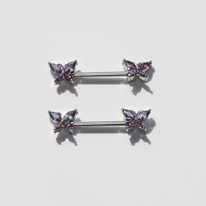BSJ4U Nipple Piercing Jewelry 14G Stainless Steel Nipple Rings for Women Heart Butterfly Flower Bow Nipple Barbells - color: Purple CZ Nipple Piercing Jewelry