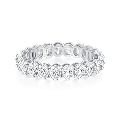 MINDDHA 14K Gold Plated Rings- Oval Cubic Zirconia Love Ring Simulated Diamond Stackable Rings Eternity Bands/Silver Rings, Gold Rings for Women- 4mm Band Size 4-12 - color: White Gold