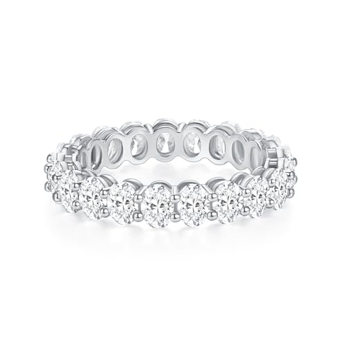 MINDDHA 14K Gold Plated Rings- Oval Cubic Zirconia Love Ring Simulated Diamond Stackable Rings Eternity Bands/Silver Rings, Gold Rings for Women- 4mm Band Size 4-12 - color: White Gold