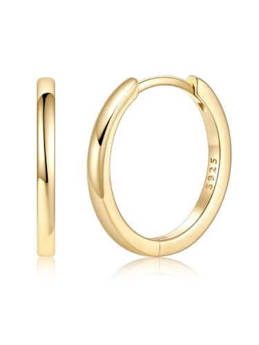 925 Sterling Silver Huggie Hoop Earrings, Small Silver Hoop Earrings for Women Hypoallergenic Huggie Lightweight Small Hoops Earring Cartilage Sleeper Earrings 6/8/10/12/14/16/18/20mm - color: Gold, size: 16MM