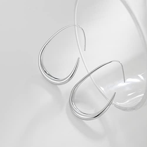 Lightweight Teardrop Hoop Earrings for Women - 14k Gold/White Gold Plated Large Oval Pull Through Hoop Earrings High Polished Statement Jewelry Gift for Women - color: silver 30*18