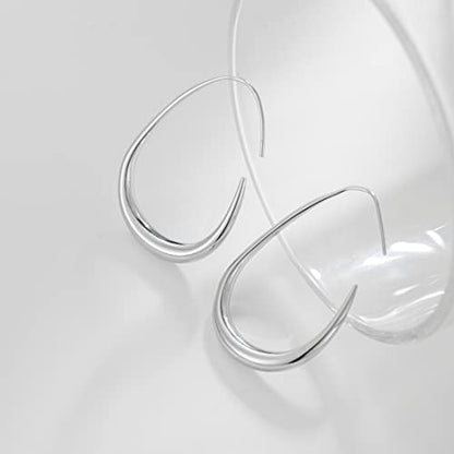 Lightweight Teardrop Hoop Earrings for Women - 14k Gold/White Gold Plated Large Oval Pull Through Hoop Earrings High Polished Statement Jewelry Gift for Women - color: silver 30*18
