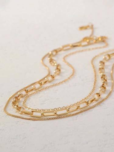 3PCS Waterproof Gold Necklace Layered Necklaces for Women Non Tarnish,14k Gold Plated Stainless Steel Dainty Stack Thin Chain Necklace Set for Women Gifts Jewelry - color: Gold