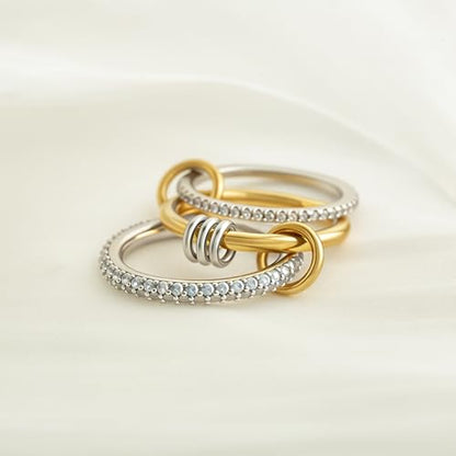 BKC Gold Stackable Rings for Women, 14k Gold Plated Chunky Statement Cubic Zirconia Rings, Silver Gold Multi Ring Interlocking Mixed Metals Stack Rings Set Non Tarnish - color: Harmony set, size: 8