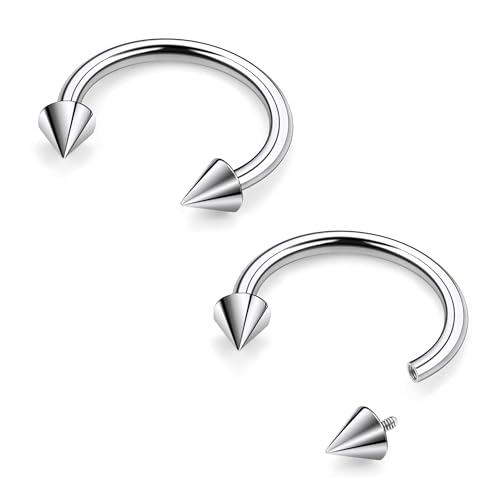 Ruifan 20G 18G 16G 14G 12G 8G 6G 4G 2G Horseshoe Nose Ring Titanium Septum Rings Piercing Jewelry Internally Threaded Gauges Cartilage Conch Helix Rook Lip Tragus Earring Hoop Eyebrow For Women Men - size: Spike: 16G - 8MM