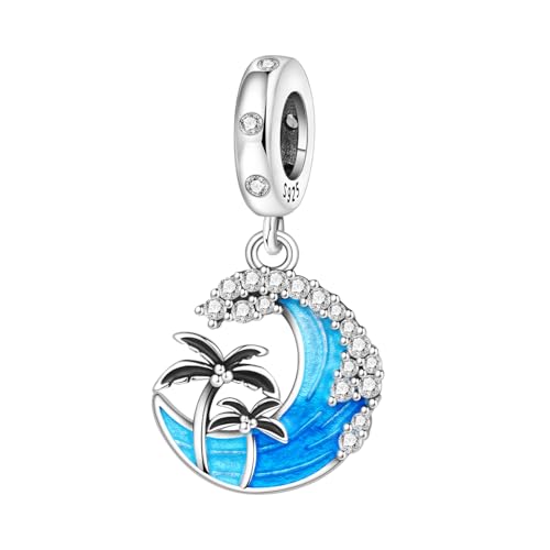 925 Sterling Silver Charms Bead for Bracelets Necklaces, Star Moon Crescent Sun Solar Pendent, Blue Ocean Starfish Shells Turtle Crab Starry Sea Cute Jewelry Birthday Gifts for Women Men - style: Sea waves charms