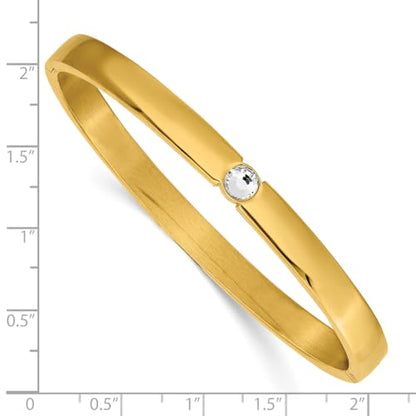 Chisel Crystal Hinged Bangle in Stainless Steel with Yellow IP Plating, 6mm