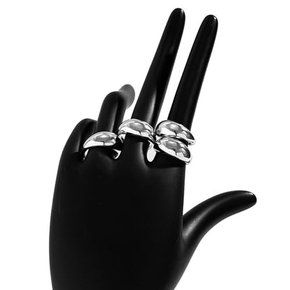 Roe Dolph Chunky Gold Rings for Women Stackable Statement Ring Set | Mixed sculptural shapes and polished surfaces create bold stacking combinations for parties dinners and everyday outfits - color: A6
