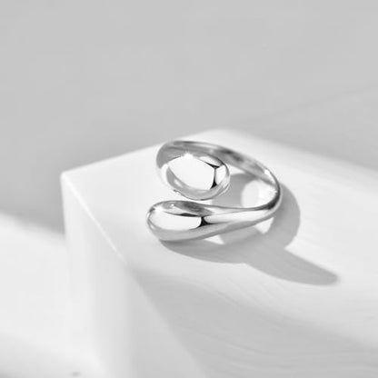 NOKMIT Chunky Gold Rings for Women Adjustable Open Teardrop Wrap Bypass Statement Band Gold Silver Tone High Polished Smooth Comfort Fit - color: Silver