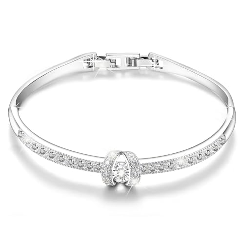 Princess Bangle Bracelets For Women 18K Gold Plating Adjustable Bracelets With White Crystal Idea Gift For Women - color: White
