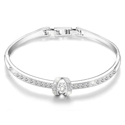 Princess Bangle Bracelets For Women 18K Gold Plating Adjustable Bracelets With White Crystal Idea Gift For Women - color: White