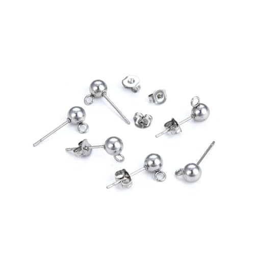 50pcs Adabele 316 Grade Surgical Stainless Steel Hypoallergenic Earring Posts 5mm Ball Post Open Ring 50pcs Earnut Backs DIY Earrings Jewelry Making SEF218-5 - size: 5mm (0.2 Inch) Ball Post