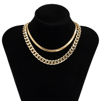 Gold Choker Necklace Dainty Cuban Link Necklace Simple Flat Snake Chain Necklace Layered Herringbone Necklace Hip Hop Jewelry for Women - style: Style-1