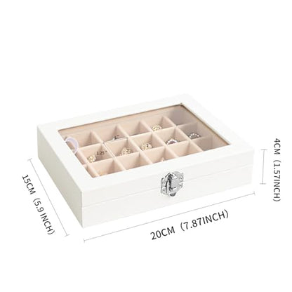 Wudygirl 24 Grid Earring Organizer Small Jewelry Box with Lid WhiteCream | Ring Box with Adjustable Dividers, Velvet Lining, Ideal for Rings, Earrings, Jewelry Display, Gift Giving - style: White Cream 24 Grid