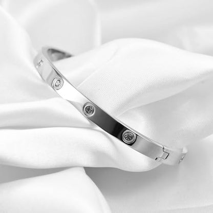 MYNENEY Womens Bracelets Stainless Steel Pave Cubic Zironia Stackable - color: 6mm-Crystal Silver, size: 6 Inch