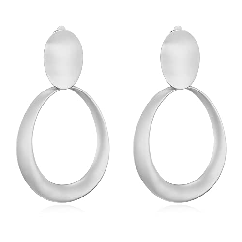 Matte Gold Silver Geometry Clip On Earrings for Women Retro Drop Clip Earrings for Women - style: silver hoop 2