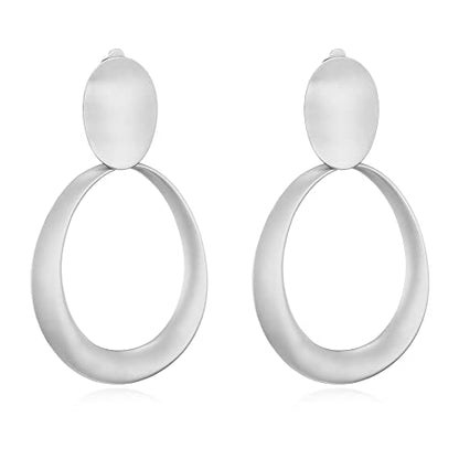 Matte Gold Silver Geometry Clip On Earrings for Women Retro Drop Clip Earrings for Women - style: silver hoop 2