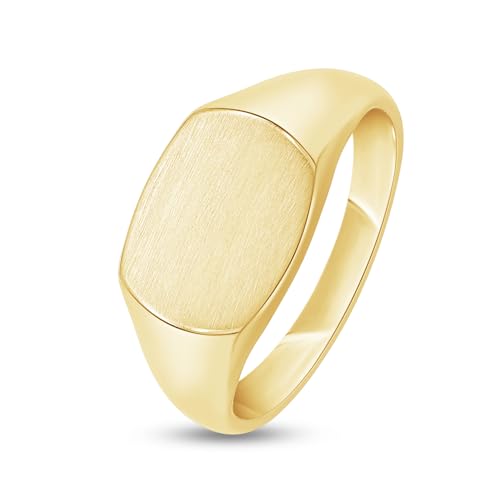 Plain Signet Band Ring Square Shaped In 14K Gold Plated Sterling Silver Satin Finish Statement Ring For Him Her - color: Yellow Gold