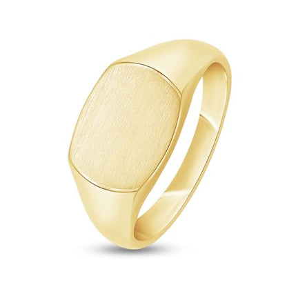 Plain Signet Band Ring Square Shaped In 14K Gold Plated Sterling Silver Satin Finish Statement Ring For Him Her - color: Yellow Gold