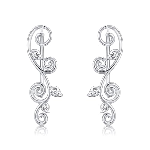 Ear Climbers Earrings for Women Sterling Silver Vintage Ear Crawler Earrings Jewelry Gifts for Women - style: Boho leaf