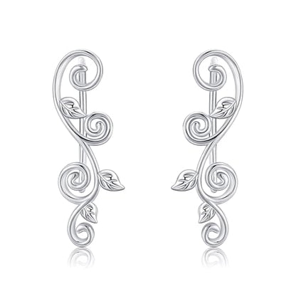 Ear Climbers Earrings for Women Sterling Silver Vintage Ear Crawler Earrings Jewelry Gifts for Women - style: Boho leaf