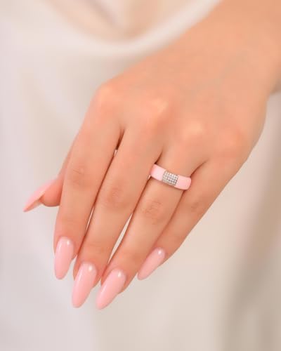 Rinfit Silicone Ring with Metal Plate & CZ for Women | AAAAA Grade Cubic Zirconia Stones, Flexible Rubber Wedding Band, Comfortable Fit, Engagement Ring for Her, Patented Design - color: Pack F: Pink and Rose Gold
