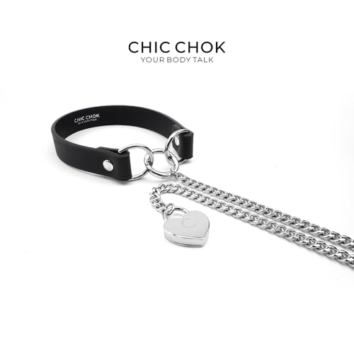 Heart Slip Chain Necklace Black Punk Gothic Leather Choker Collar Necklaces for Women - size: Large