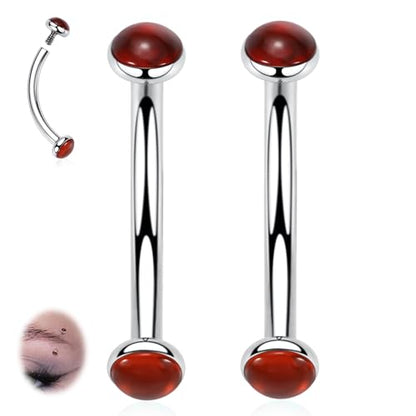 G23 Titanium Eyebrow Piercing Jewelry Eyebrow Rings Curved Barbell 16G Eyebrow Belly Button Ring Navel Rings Rook Daith Earrings Lip Ring Eyebrow Jewelry 6mm-12mm - color: 2PCS,Disc Shape Red Agate,Silver