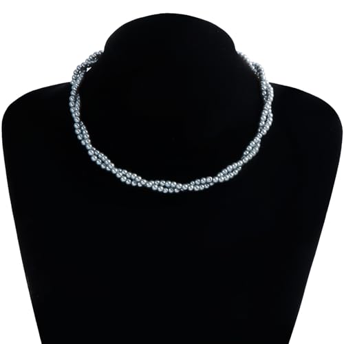 Layered Beaded Choker Necklace Handmade Glass Seed Beads Necklace Layering Twisted Bead Chain Clavicle Necklace Double Layers Round Beads Strand Necklace Jewelry for Women - style: 2 rows