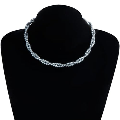 Layered Beaded Choker Necklace Handmade Glass Seed Beads Necklace Layering Twisted Bead Chain Clavicle Necklace Double Layers Round Beads Strand Necklace Jewelry for Women - style: 2 rows