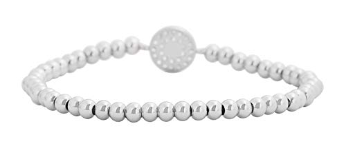 Women Evil Eye Ball chain Elastic bracelet with CZ Cubic Zirconia - color: Silver