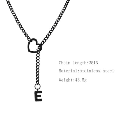 sroyte Black Heart Slip Chain Initial Necklaces for Women,Stainless Steel O-Ring Adjustable Lariat Heart Y-Necklace,Punk Gothic Cuban Collar Choker Necklace for women - color: Black E