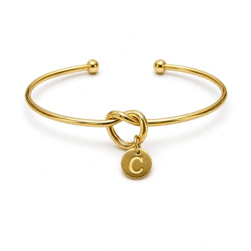 LemonRose Initial Bracelets for Women - Dainty Tie the Knot Letter A-Z 14K Gold Plated for Women Gold Cuff Bracelet for Womens Jewelry Personalized Bridesmaid Proposal Gifts - color: Gold C