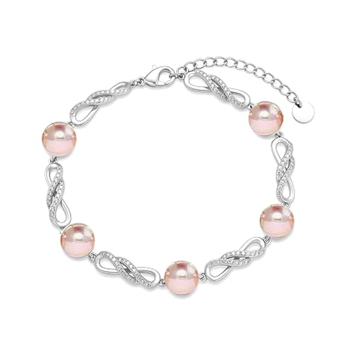 Pearl Bracelet 18K White Gold Plated Infinity Bracelet Jewelry for Women - color: pink