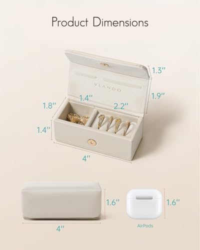 VLANDO Small Travel Jewelry Case, Gifts for Women Bridesmaid,Tangle-Free Jewelry Organizer for Rings Earrings Necklaces, Vegan Leather, Magnetic Closure-Cream White*2 Pack - color: Cream White*2 Pack