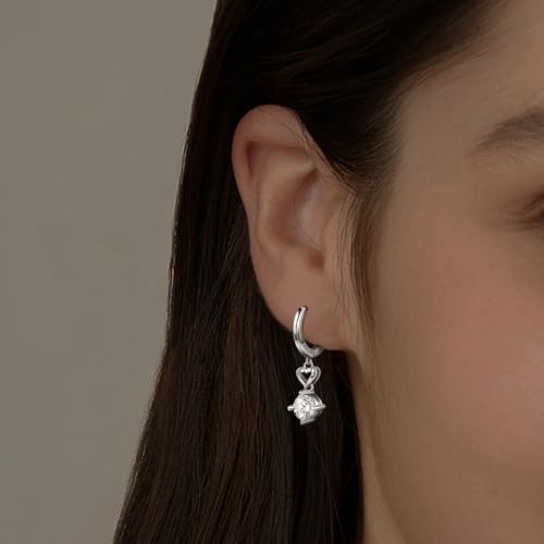 Heart Earrings for Women Girls-Sterling Silver Heart Dangle Hoop Earrings with Charm Love Huggie Hoop Earrings Hypoallergenic Delicate Jewelry Gifts for Women Girls Birthday - color: Hollow Heart Earrings