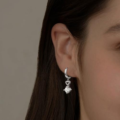 Heart Earrings for Women Girls-Sterling Silver Heart Dangle Hoop Earrings with Charm Love Huggie Hoop Earrings Hypoallergenic Delicate Jewelry Gifts for Women Girls Birthday - color: Hollow Heart Earrings