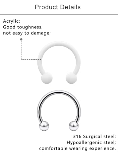 Lcolyoli Large Septum Rings 16G 14G 12G 10G 8G 6G PA Ring Internally Threaded Spike Horseshoe Barbell Stainless Steel & Acrylic Plastic Pincher Tapers C Shape Buffalo Stretcher Expander for Women Men - color: 16G