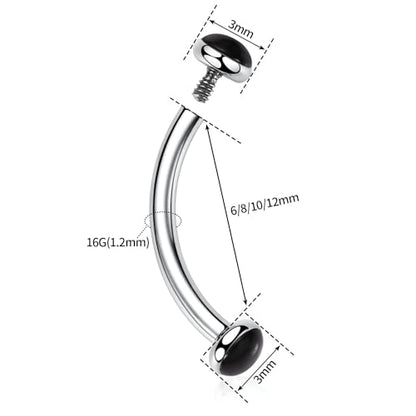 GAGABODY G23 Titanium Eyebrow Piercing Jewelry Curved Barbell Lip Ring | Internal Thread Used in Eyebrow,Belly,Rook 16 Gauge from 6mm to 12mm Lightweight Daily for Woman and Man Sensitive Skin - color: 1Pc-Disc Shape Silver+Black Agate, size: 16G-8mm