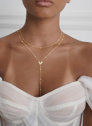 CHESKY Long Necklace for Women, 14k Gold Plated/Streling Silver Lariat Y Necklaces - style: y necklace 13