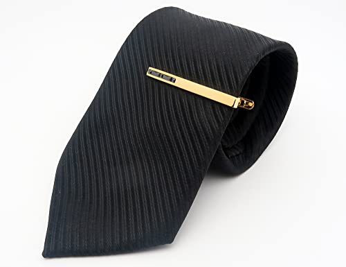 Men Crystal Tie Clip Tie Bar for Regular Necktie Silver In Gift Case | Purple/Blue/Red/Black/White Crystal Tie Pin for Men Business Anniversary Wedding Party Office Formal Daily Occasions Suit - style: Black Crystal Gold Plated Tie Clip