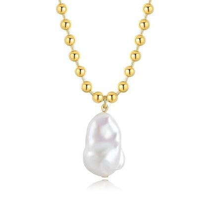 NUZON Sunburst Heart / 2-Tone Interlocking/CZ Evil Eye/Single Pearl/Love Heart Pendant Necklace for Women 14K Gold Chain Necklace Chunky Statement Jewelry - color: Baroque Pearl Pendant