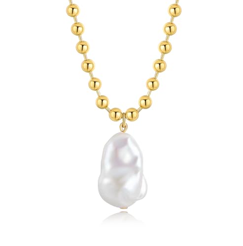 NUZON Sunburst Heart / 2-Tone Interlocking/CZ Evil Eye/Single Pearl/Love Heart Pendant Necklace for Women 14K Gold Chain Necklace Chunky Statement Jewelry - color: Baroque Pearl Pendant