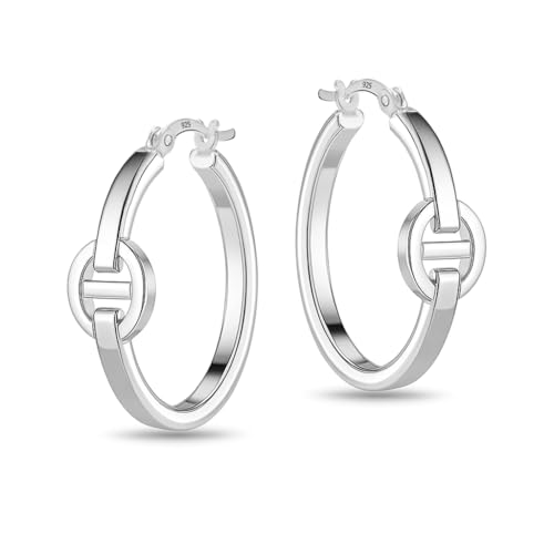 LeCalla 925 Sterling Silver Hoop Earrings | Lightweight Click-Top Gold Plated Anchor Infinity Earrings for Women - color: Anchor Silver