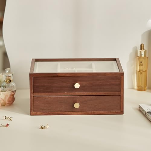 Black Walnut Wooden Jewelry Box for Women, 2 Layer | Large Jewelry Organizer Box, For Necklaces, Watch, Ring, Earring Storage, Ideal Gift - style: 2 Layer B