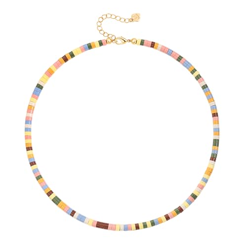 Aobei Pearl Gemstone Beaded Choker Necklace for Women Boho Turquoise/Cultured Freshwater Pearls/Garnet/Amazonite Jewelry - color: P Colorful Lava Beads