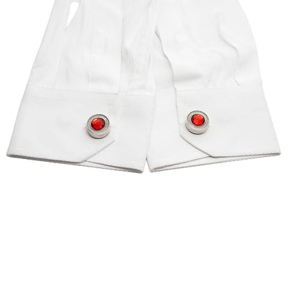 Mens Button Covers Tuxedo Shirt Cufflinks Alternative | Fake cufflinks and alternative fashion jewelry accessories for mens formal business dress shirts suits and groomsmen - color: H Silvery red